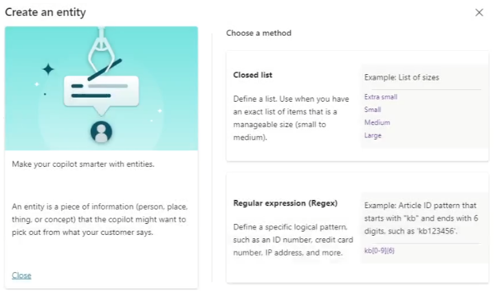 entity types in copilot studio explanations of custom entity types